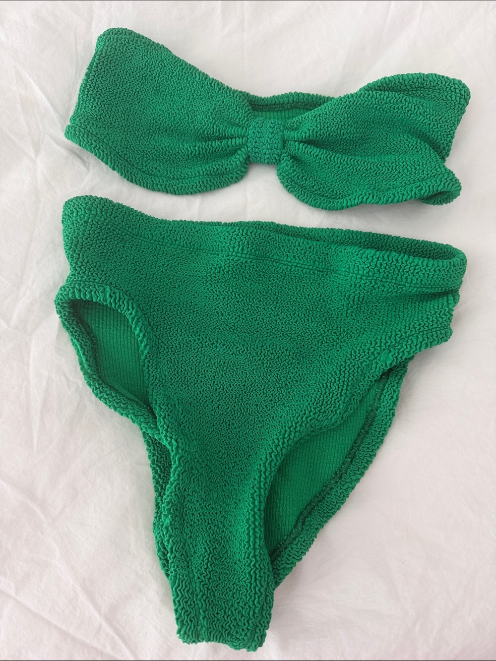 Hunza G Worn 1x Green Textured High-Waist Bikini Set